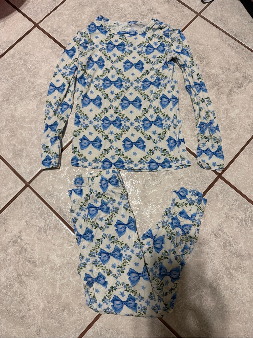 Posh peanut bamboo toddler Blue Bow Print Pajama Set